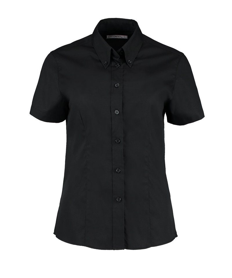 women_corporate_oxford_blouse_short_sleeved_black Women’s Stretch Fit Cotton Poplin Short Sleeve Blouse - Image 1